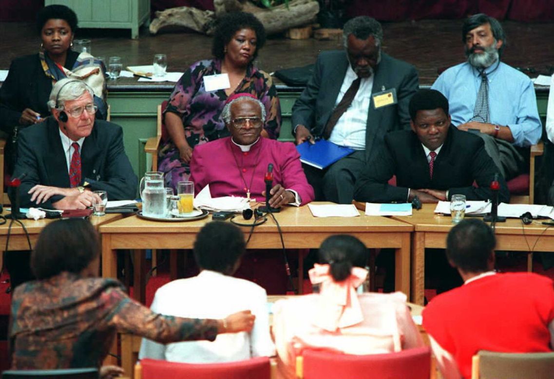 In 1995, Tutu is selected by South African President Nelson Mandela to chair the Truth and Reconciliation Commission. He presents the Commission's final report to South African President Thabo Mbeki in March 2003.