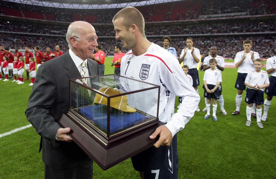 Beckham received his 100th cap from Manchester United legend Bobby Charlton in 2008 and the midfielder went on to play 115 times at the top level -- the most by any English outfield player and second only behind goalkeeper Peter Shilton's 125 internationals.  