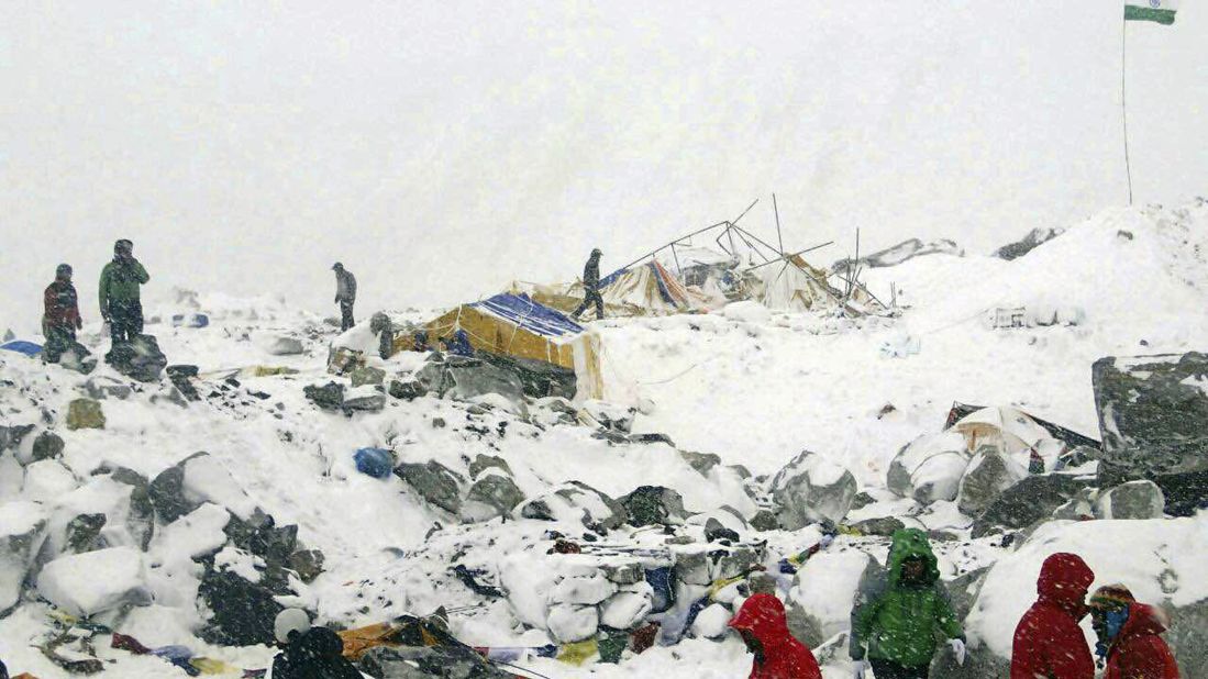 Azim Afif, of the Universiti Teknologi Malaysia climbing team, provided this photo of their Mount Everest base camp after it was ravaged by an avalanche triggered by the earthquake on April 25. All of Afif's five-member team survived.