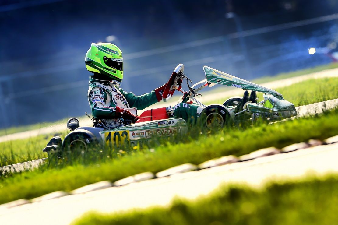 Mick Schumacher competes during the German Kart Championship International ADAC, in Genk, on October 4, 2014.