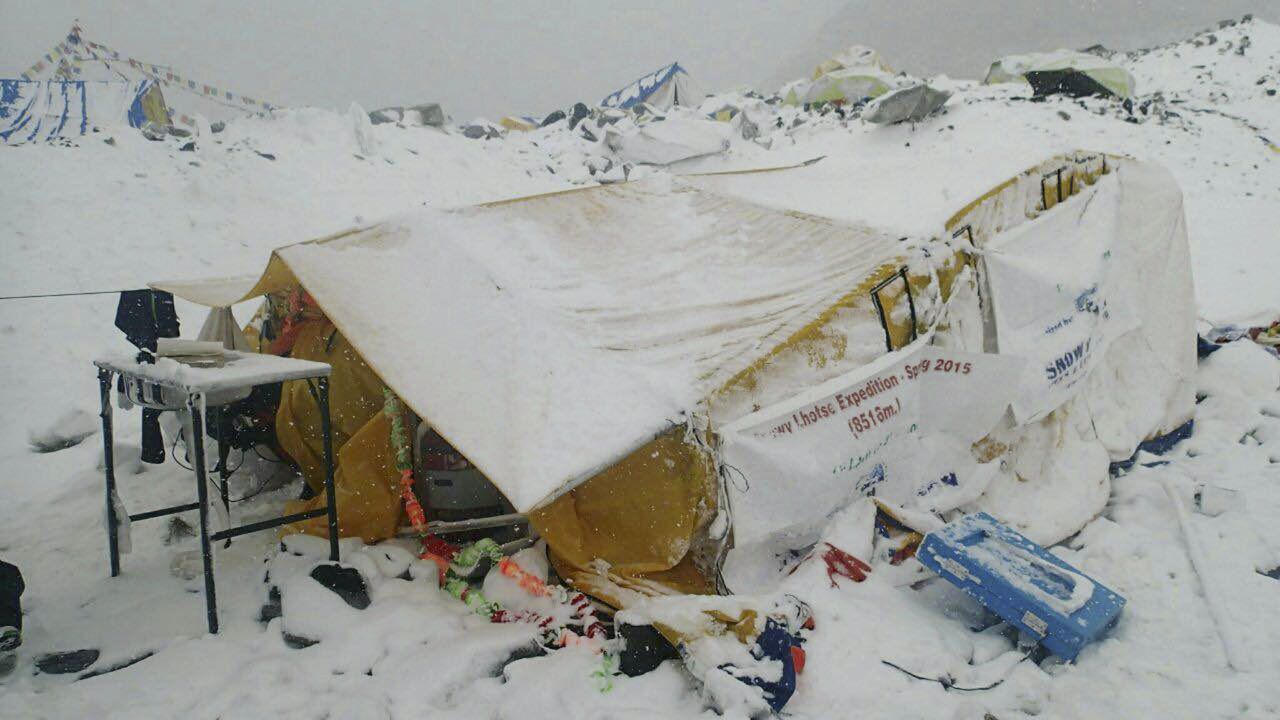 Everest base camp is seen on April 25 after the avalanche.
