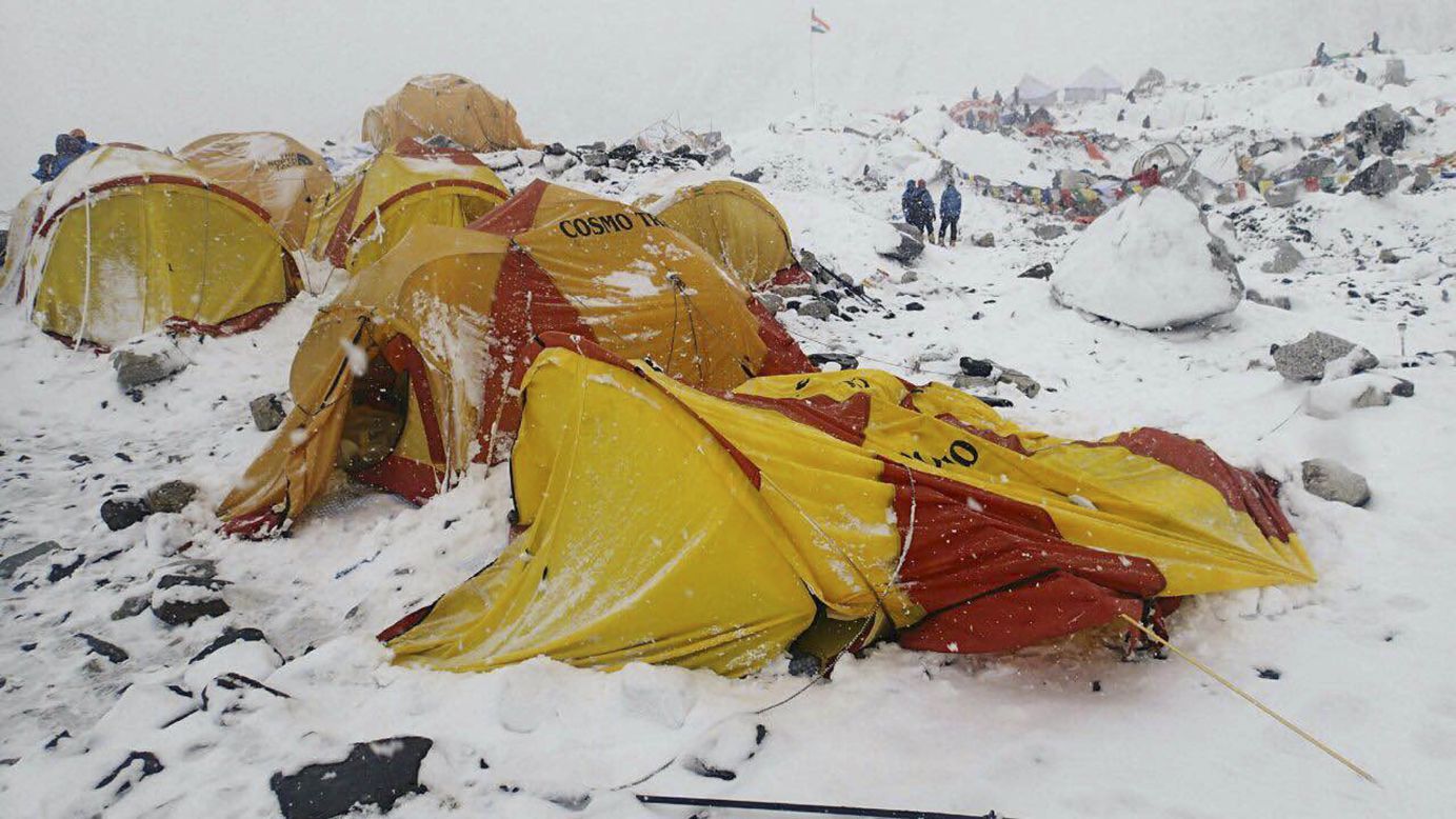 Everest base camp is seen on April 25 after the avalanche.