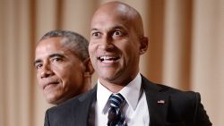 The presidents translator, Luther, right, as portrayed by comedian Keegan-Michael Key, gestures as President Barack Obama speaks at the annual White House Correspondent's Association Gala at the Washington Hilton hotel April 25, 2015 in Washington, D.C.