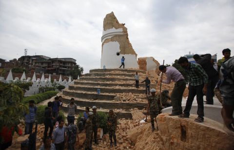 Rubble is all that's left of the Dharahara tower on Saturday, April 25, 2015. The tower was built in 1832.