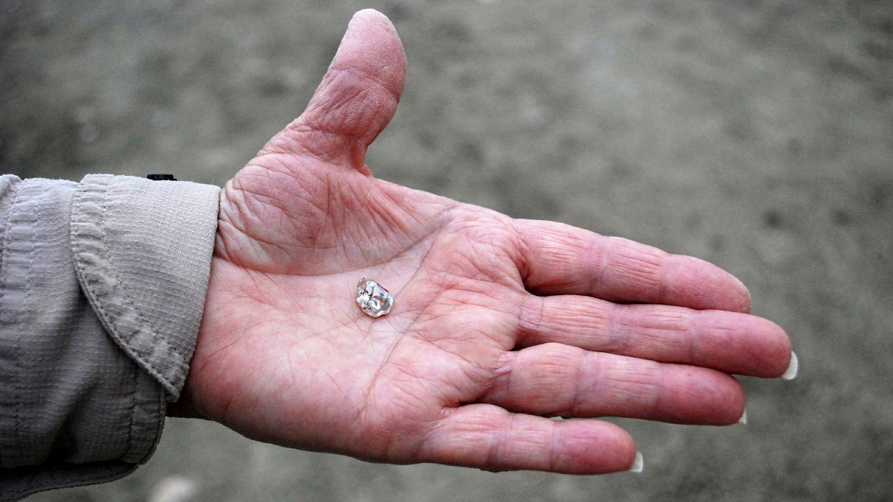 Susie Clark, of Evening Shade, Arkansas, holds the diamond she found last week in the palm of her hand.