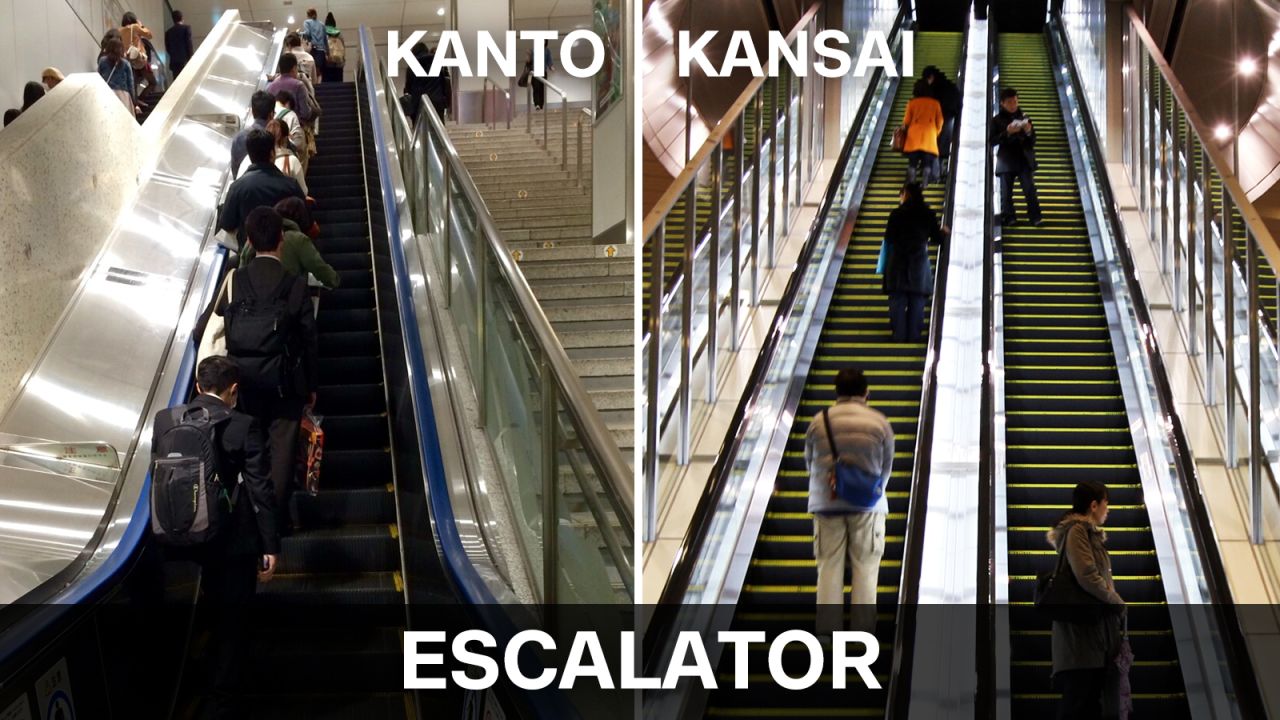 Escalator riders in Kanto always stand on the left, while Kansai people stand on the right, allowing those in a hurry to pass by on the other side. Read the story below to find out why.