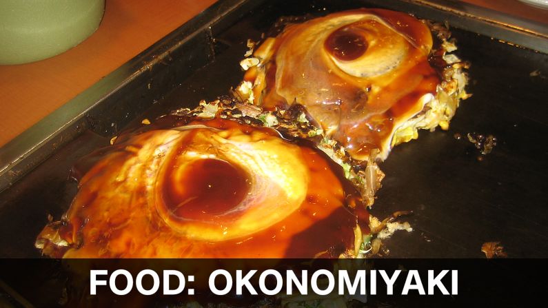 Okonomiyaki: A proper meal for oneself in Kansai, where the dish is originated, but a trendy snack to share in Kanto. 