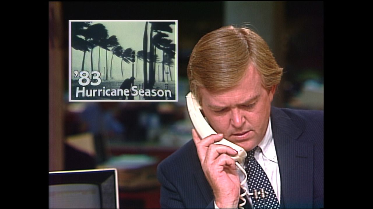 Lou Dobbs reports on the 1983 hurricane season. Note the corded phone.