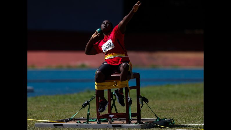 Laureta Cassinda of Angola competes in the women's shot put final on day three of the Caixa Loterias 2015 Paralympics Athletics and Swimming Open Championships on Saturday, April 25, in Sao Paulo.