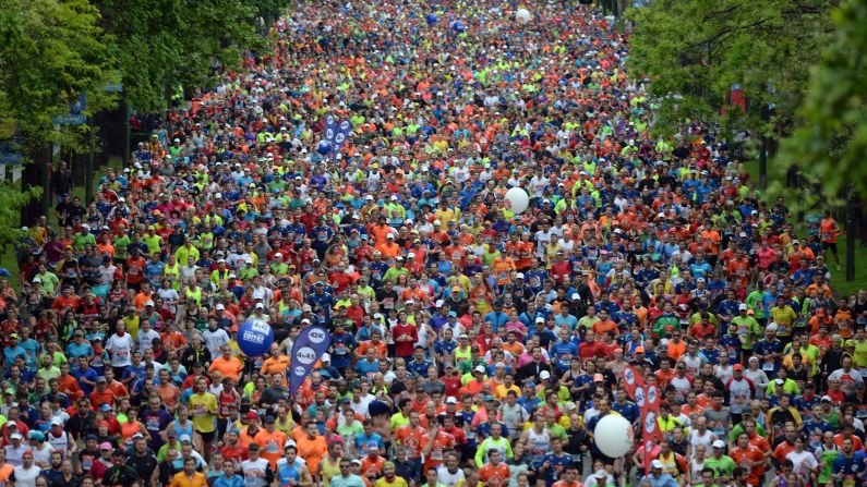 Competitors run through Madrid, racing in three categories, including a marathon, a 10 kilometer race and a half marathon, on Sunday, April 26. Thirty-one-thousand runners came out for the races.