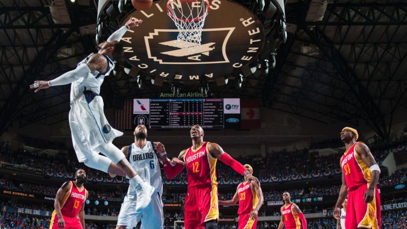 Monta Ellis of the Dallas Mavericks goes in for a layup against the Houston Rockets during the 2015 NBA Playoffs on Sunday, April 26, in Dallas.