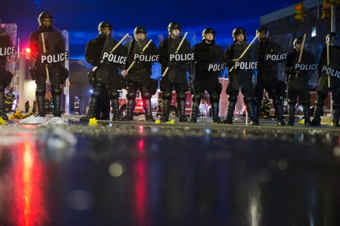 Police stand guard on April 27.