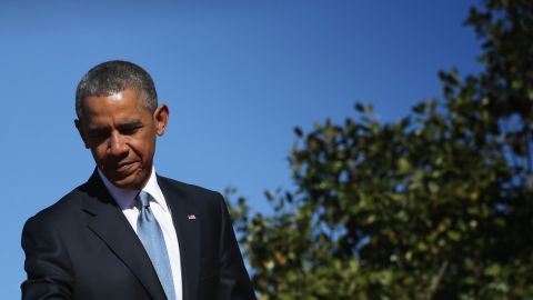 President Barack Obama is pictured on the South Lawn of the White House on April 28, 2015.