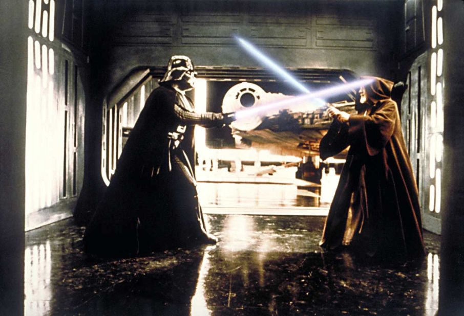 Darth Vader, the villain of "Star Wars," and Obi-Wan Kenobi battle in the original film. Vader's life is explored in the second "Star Wars" trilogy, starting with 1999's "The Phantom Menace."