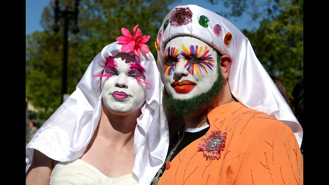 Senior Novice Sisters Ray Deeo Active and Allie Lewya show off their face paint in support of same-sex marriage.