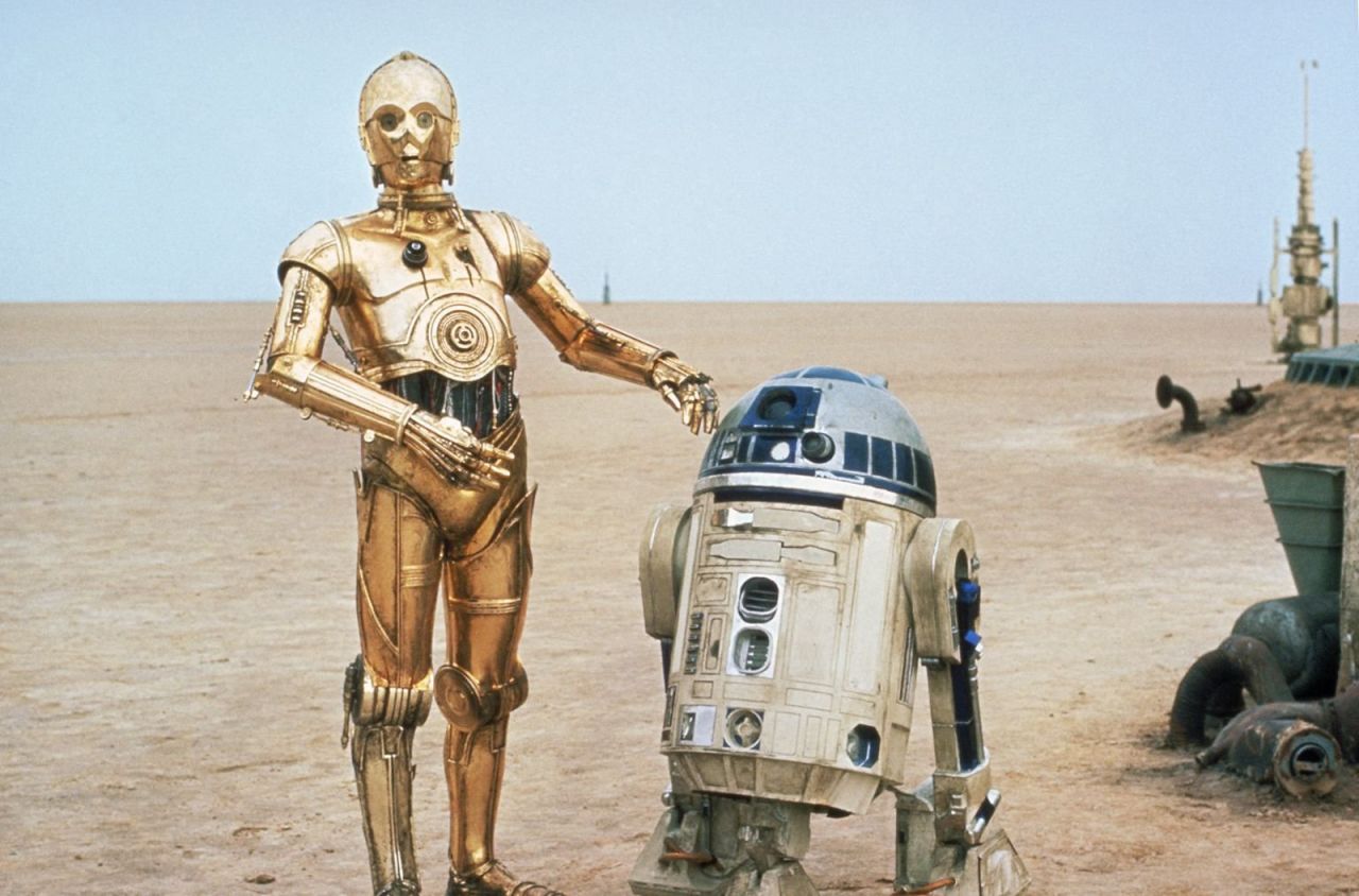 C-3PO, left, and R2-D2 are the loyal droids who serve as companions to various "Star Wars" characters. They're somewhat based on two characters from Kurosawa's film "The Hidden Fortress," a key "Star Wars" influence.