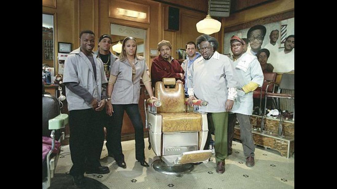 <strong>"Barbershop" (2002): </strong>Rapper/actor Ice Cube (in red) heads up the cast of this comedy about the characters in a barbershop on the South Side of Chicago. <strong>(Hulu) </strong>