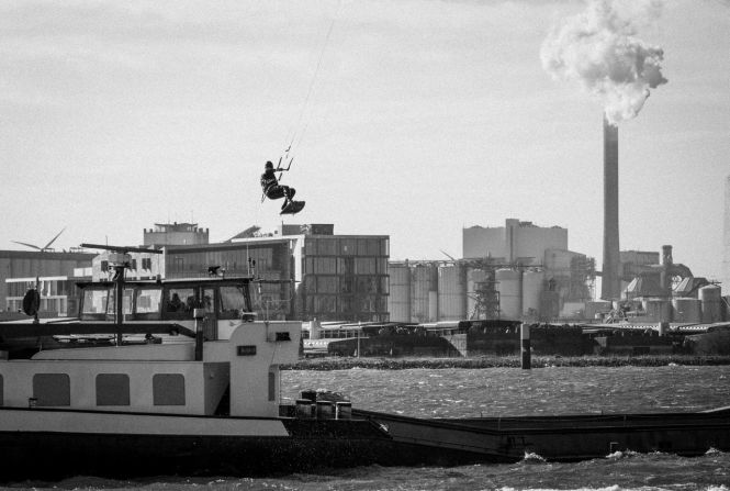 The treacherous 20-minute journey involved him sharing the waterways with container ships and cruise liners.