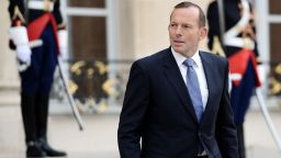 Australian Prime Minister Tony Abbott leaves the Elysee Palace in Paris after a meeting with France's President on April 27, 2015. AFP PHOTO / STEPHANE DE SAKUTINSTEPHANE DE SAKUTIN/AFP/Getty Images