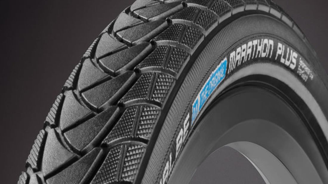 Numerous round-the-world cyclists recommend Schwalbe Marathon Plus tires. Made with reinforced sides and thick skins, they're acclaimed for their puncture-resistant properties.