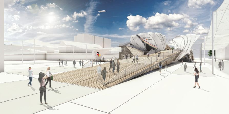 Evoking the country's field and meadow landscapes, <a  target="_blank" target="_blank">Germany's</a> pavilion offers visitors two distinct routes, built around the concept of "Field of ideas." The first feels like a public park, while the second illustrates various sources of nutrition.