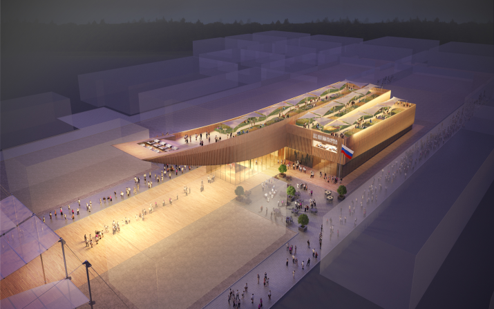 A wooden facade and a green rooftop, united by unique engineering solutions and a semi-transparent ground floor: <a  target="_blank" target="_blank">Russia's</a> pavilion is designed to wow, as confirmed by its internal hanging gardens reminiscent of the ancient city of Babylon.