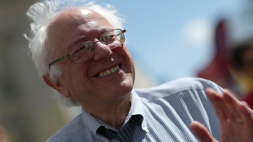 Sanders participates in a 'Don't Trade Our Future' march organized by the group Campaign for America's Future on April 20, 2015 in Washington, D.C.