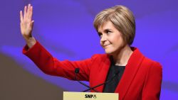 Nicola Sturgeon waves as she gives her first key note speech as SNP party leader at the party's annual conference on November 15, 2014 in Perth, Scotland. Nicola Sturgeon formally took over the leadership of the SNP from Alex Salmond yesterday, during her speech she urged voters to leave Labour in next May's UK election