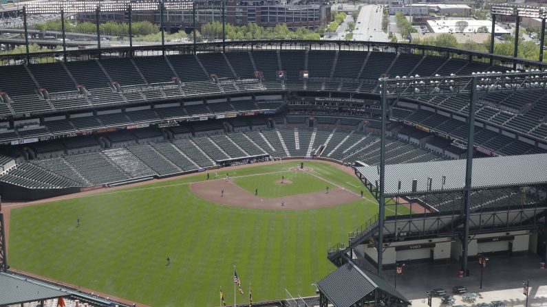 The view of the game from outside the stadium. 