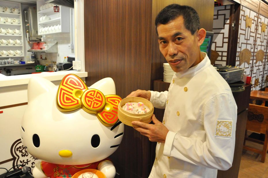 Chan Kwok-Tung is an experienced dim sum master with three decades of experience -- but he's new to the Hello Kitty world. He says the toughest challenge is to get the proportion of Hello Kitty's features right on the food.