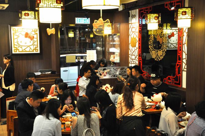 The restaurant interior is a Hello Kitty explosion -- from ceiling lanterns to tabletops to chopsticks holders.