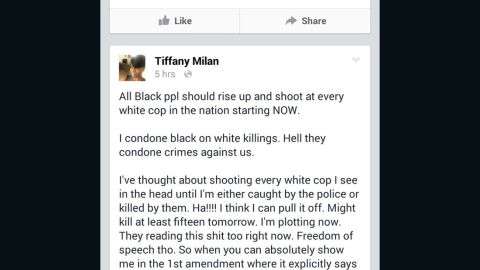 Police say Ebony Dickens made this Facebook post under the name Tiffany Milan