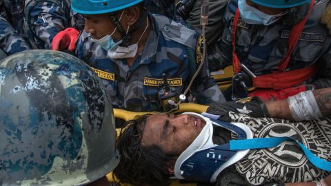 Pemba Tamang being pulled alive from the rubble, five days after a huge earthquake hit Nepal.