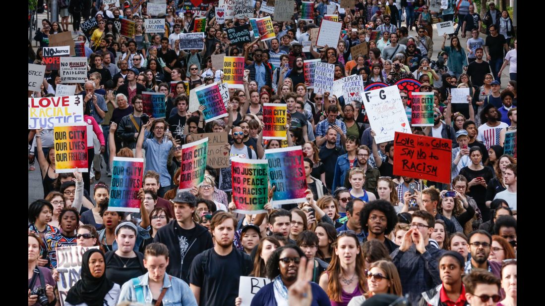 High school and college students march from Baltimore's Penn Station to City Hall on April 29.