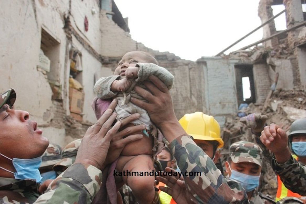 A 4-month-old boy was found in the rubble of his home after a magnitude-7.8 earthquake struck Bhaktapur, Nepal. The baby survived in the debris for 22 hours.
