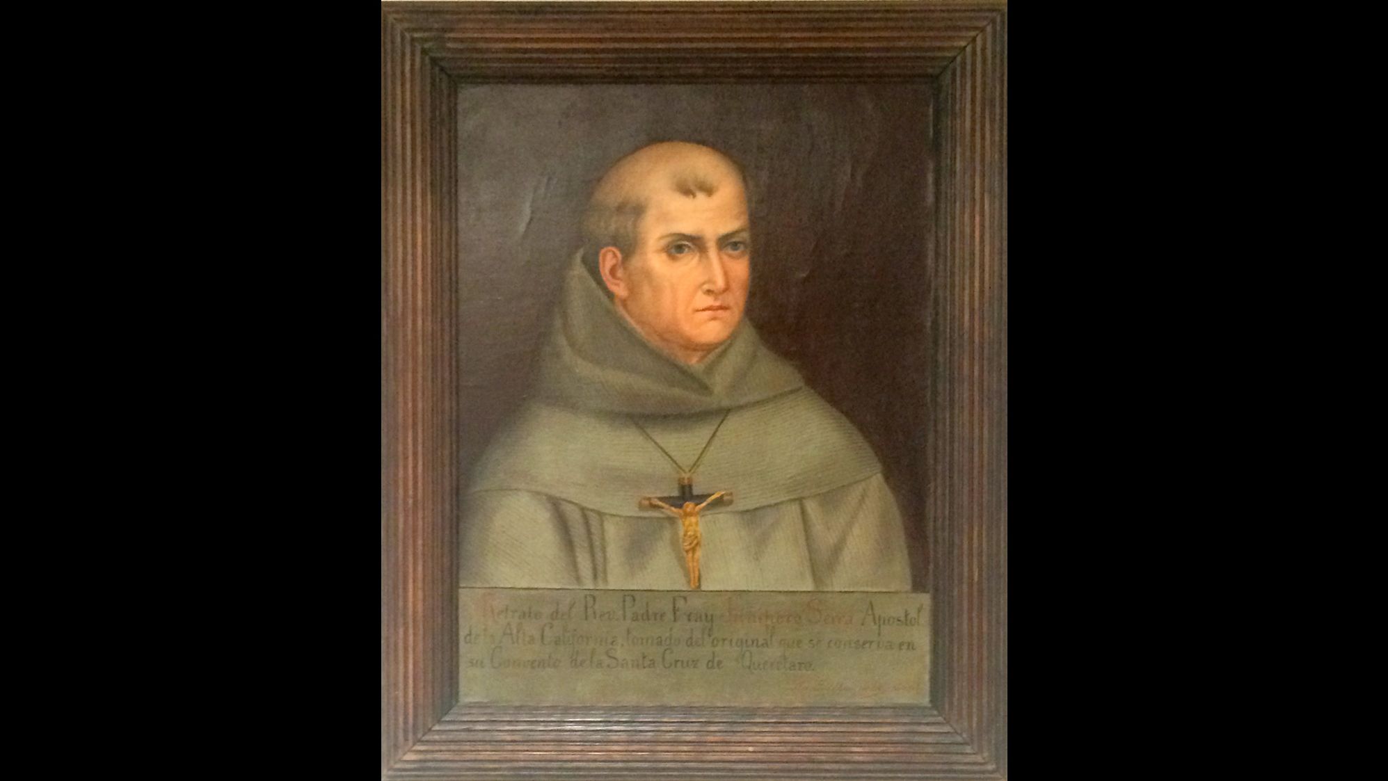 The only known portrait of Junipero Serra, painted in Mexico based on a description of him.