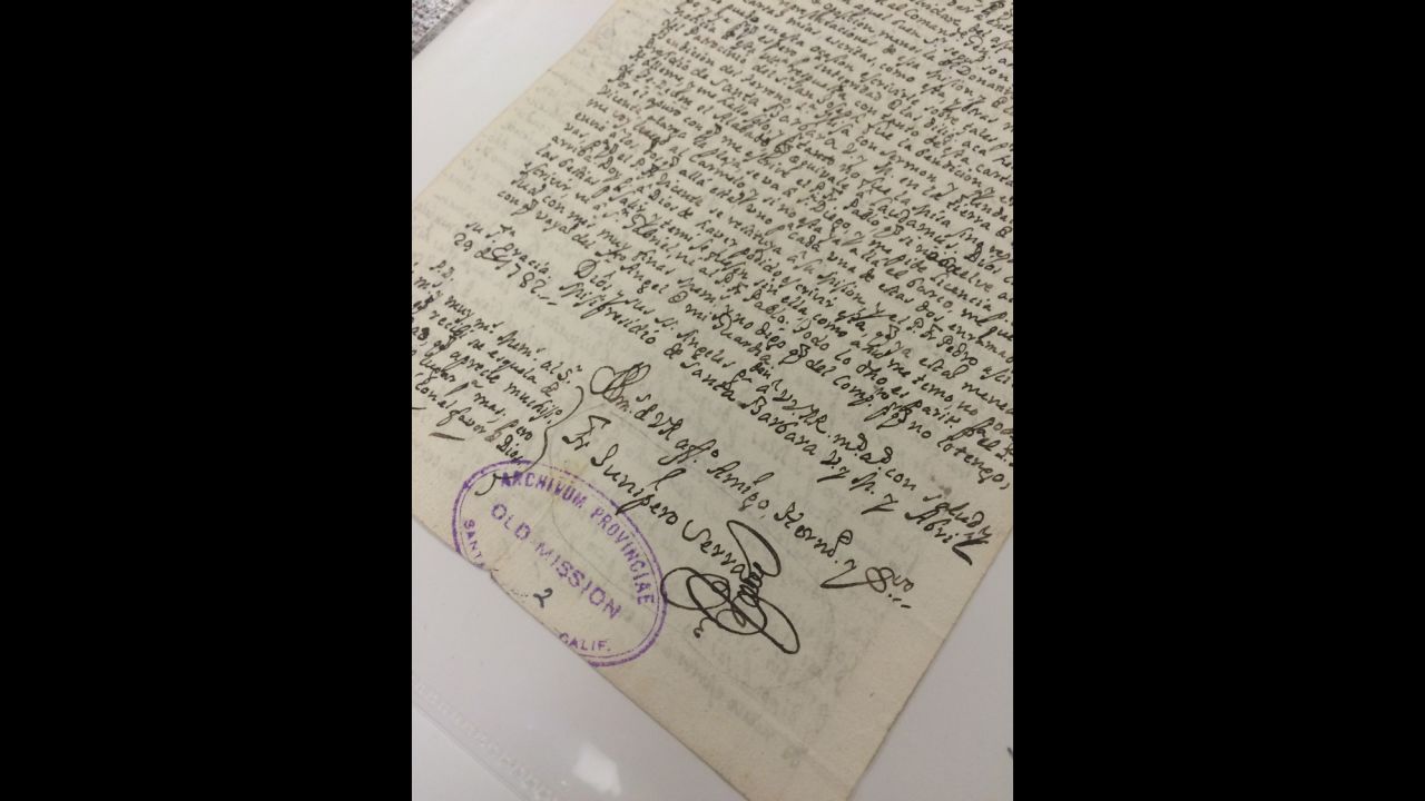 Serra often corresponded about the California missions as he evangelized Native Americans in the late 1700s. This letter is written by Serra's own hand and is kept in a climated-controlled vault at Old Mission Santa Barbara.