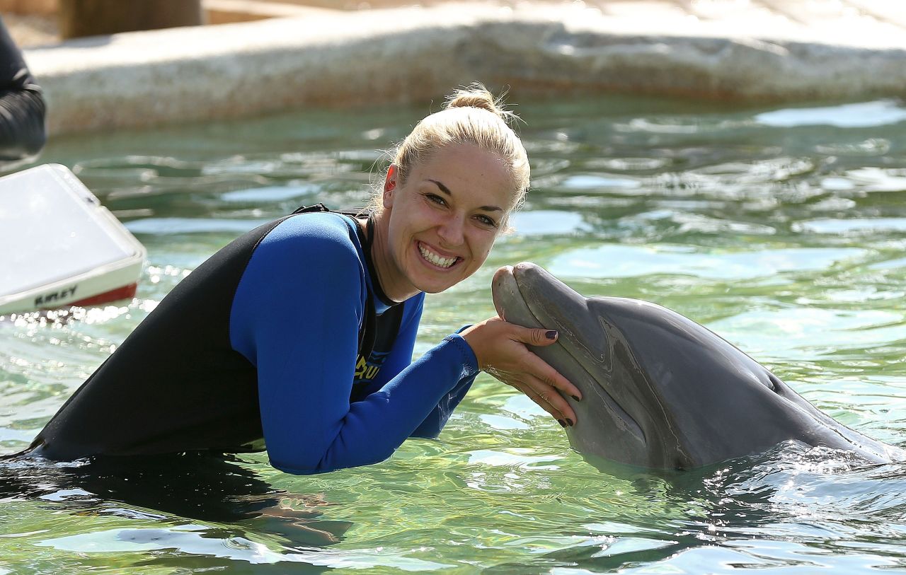 Top-20 female player Sabine Lisicki is used to getting up close with marine wildlife. The German swam with dolphins ahead of the 2015 Miami Open.