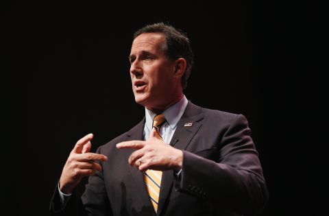 Former Sen. Rick Santorum of Pennsylvania speaks at the Point of Grace Church for the Iowa Faith and Freedom Coalition 2015 Spring Kickoff on April 25 in Waukee, Iowa. 