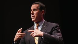 Former Pennsylvania Senator Rick Santorum speaks to guests gathered at the Point of Grace Church for the Iowa Faith and Freedom Coalition 2015 Spring Kickoff on April 25, 2015 in Waukee, Iowa.