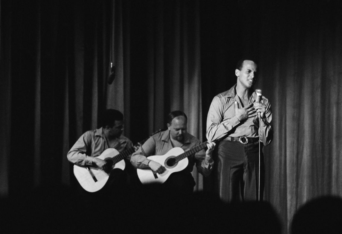 Singer, actor and civil rights activist Harry Belafonte performs at the Riviera in 1957.