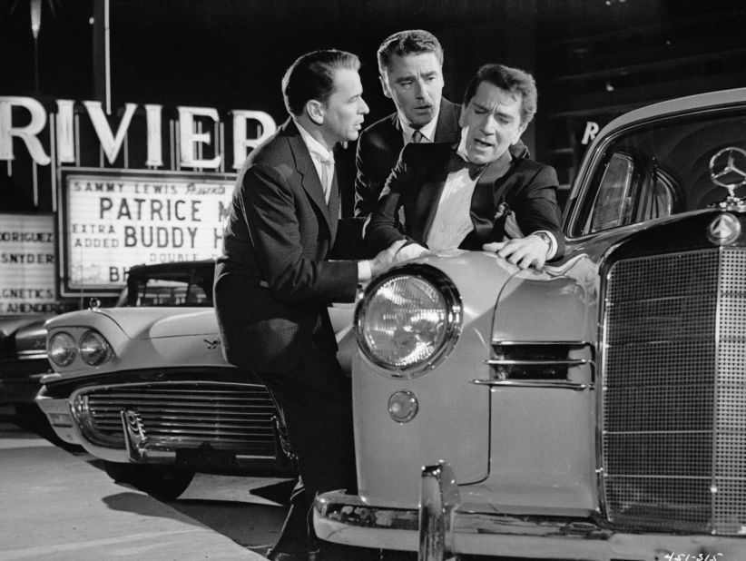 From left: Frank Sinatra, Peter Lawford and Richard Conte appear in the 1960 heist film "Ocean's 11." In the movie, the Riviera was among five casinos targeted for robberies.