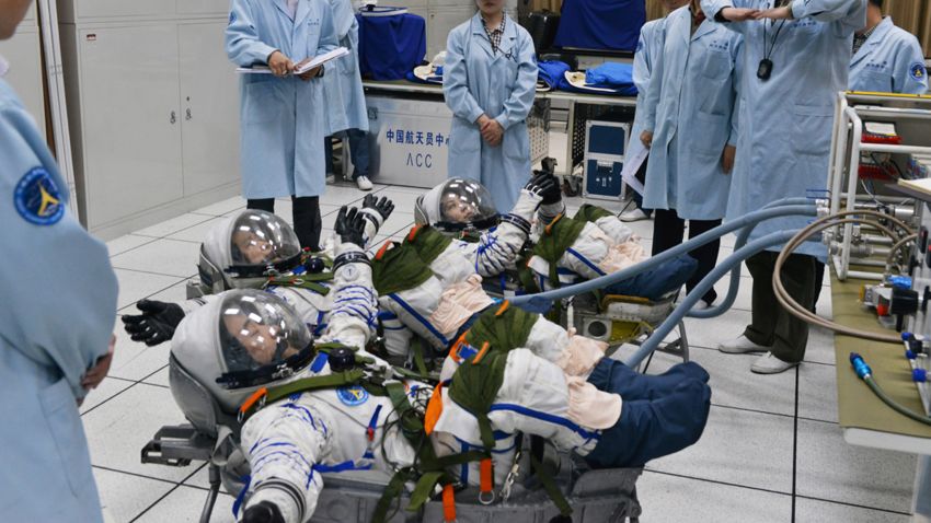 The astronauts had to undergo a series tests in their pressure suits prior to the mission.