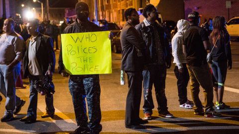 Residents protesting the death of Freddie Gray on the streets of west Baltimore in 2015. 