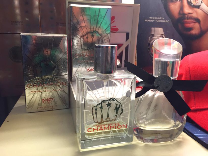 There's no shortage of "Pacman" memorabilia at Manny Pacquiao's own store in Manila. You can even smell like him. This cologne -- Scent of a Champion --sells for about $20.