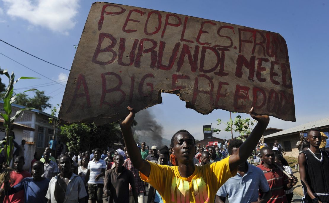 Youths protest last week in in Musaga, Burundi. Demonstrations have resumed, reports say.