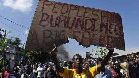 Youths protest last week in in Musaga, Burundi. Demonstrations have resumed, reports say.