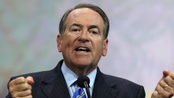 Former Arkansas Gov. Mike Huckabee speaks during the NRA-ILA Leadership Forum at the 2015 NRA Annual Meeting & Exhibits on April 10, 2015 in Nashville, Tennessee.