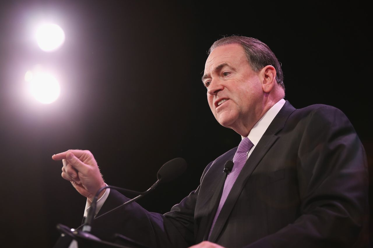 Mike Huckabee speaks to guests at the Iowa Freedom Summit on January 24, 2015, in Des Moines, Iowa. 