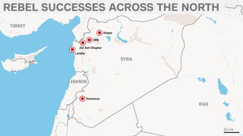 Rebels are making advances in key cities like the coastal supply town of Latakia and the strategic city of Aleppo.